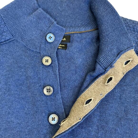 Massimo Dutti Mens Sz M Blue Cotton Cashmere Blend Fine-knit Henley Sweater - Picture 8 of 16